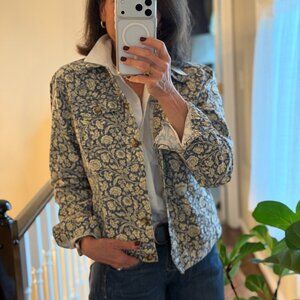 Statements Blue White Floral Print Jacket Blazer Size M